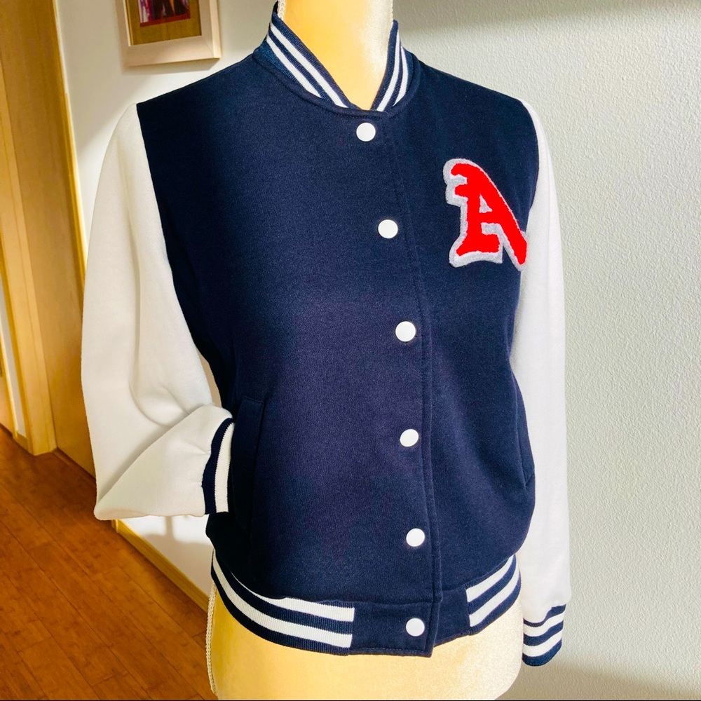 Iris Basic Blue Letterman Jacket Initial A